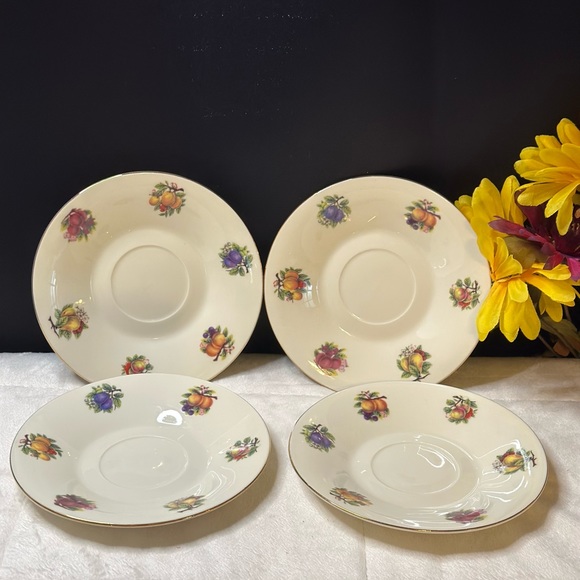 Set Of 4 Vintage Formalities By Baum Brothers Fruit Footed Cups & Saucer Set EVC - Picture 5 of 15